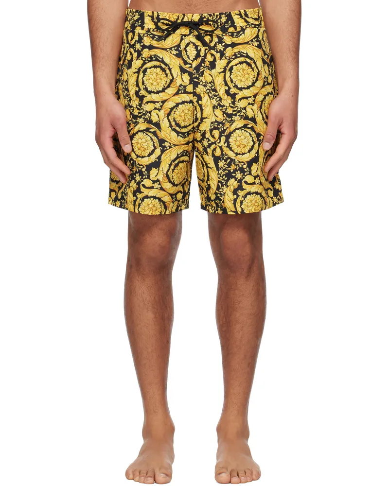 Versace Yellow & Black Barocco Swim Shorts A7900-gold