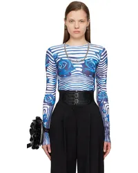 Jean Paul Gaultier White & Blue Flower Body Morphing Long Sleeve T-Shirt White