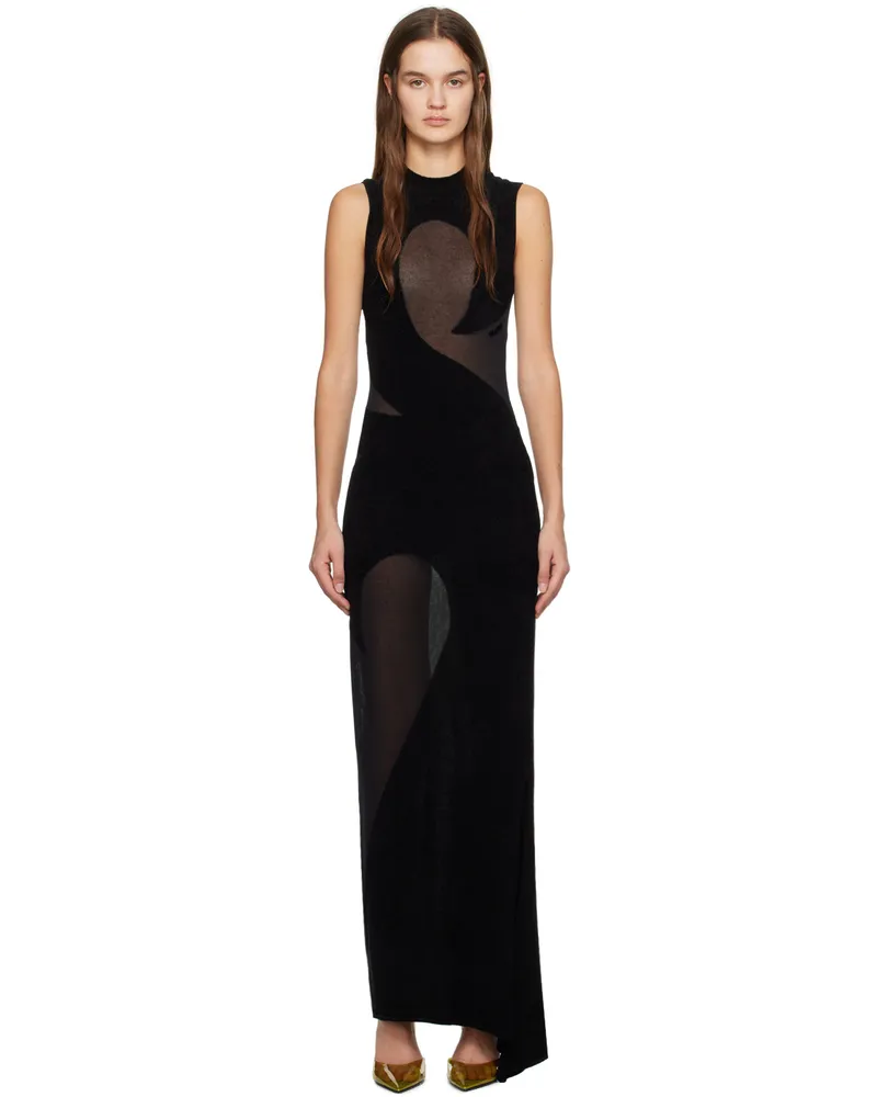 ATTICO Black Flocked Maxi Dress 100
