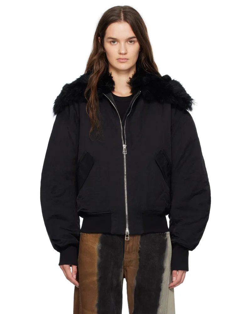 Eckhaus Latta Black Zip Bomber Jacket Asphalt