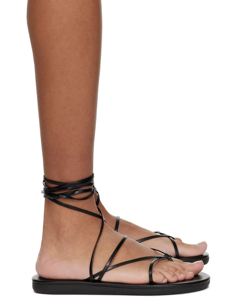 Ancient Greek Sandals Black String Flip Flops Black