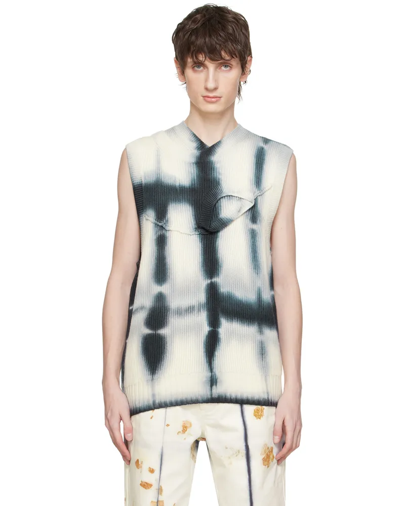 Feng Chen Wang Navy & White Layered Collar Vest Drak