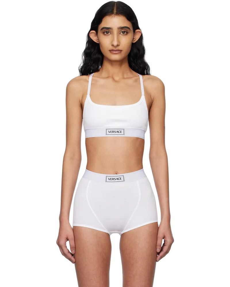 Versace White 90s Vintage Logo Ribbed Bra 1w010-white
