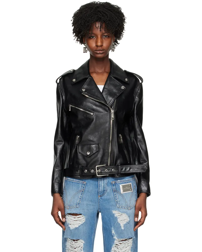 Dolce & Gabbana Black Pin-Buckle Belt Leather Jacket N0000
