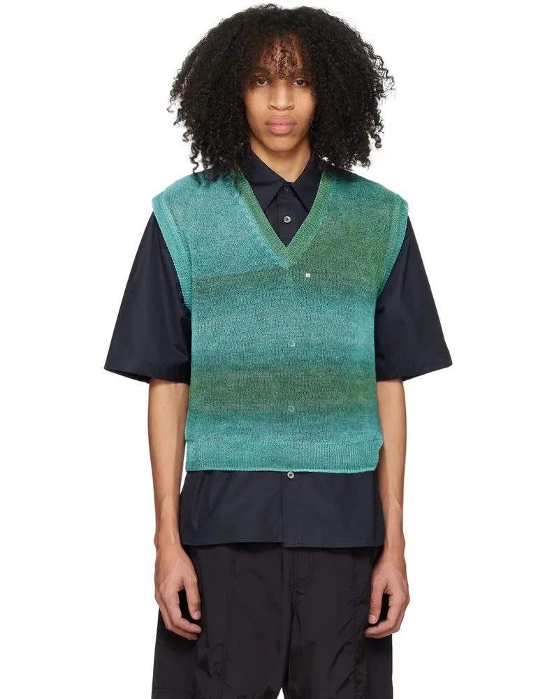 Wooyoungmi Green & Blue Gradient Stripe Vest Mint