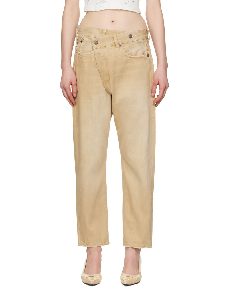 R13 Beige Crossover Jeans Faded