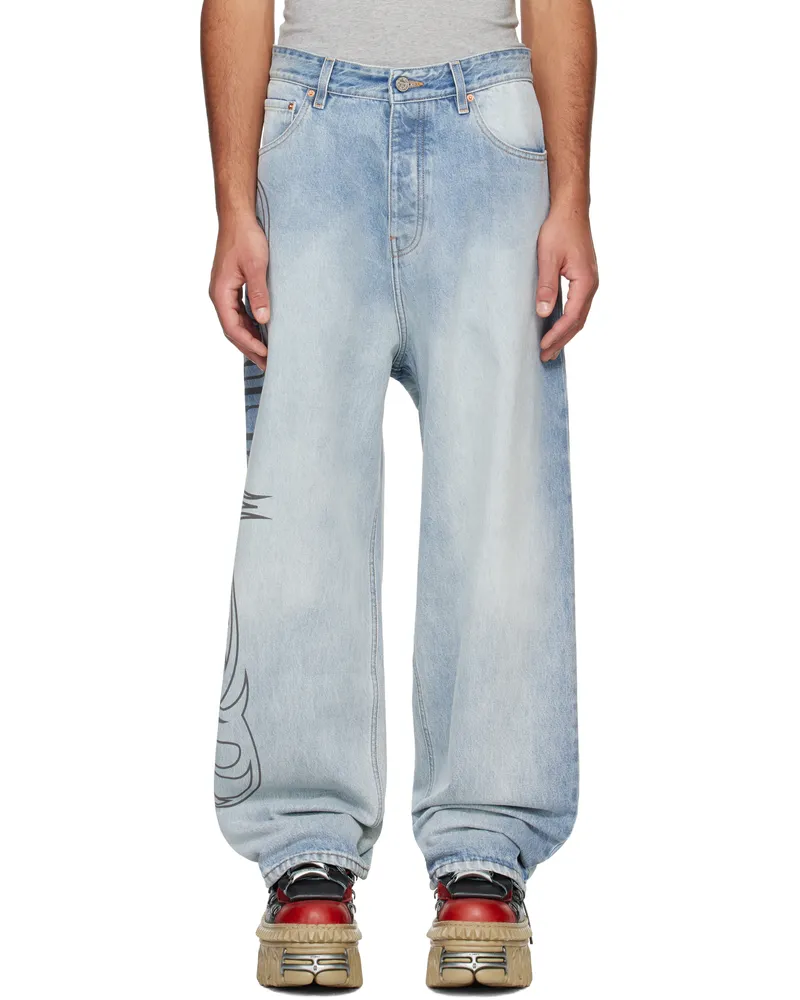 VETEMENTS Blue Metal Logo Baggy Jeans Light