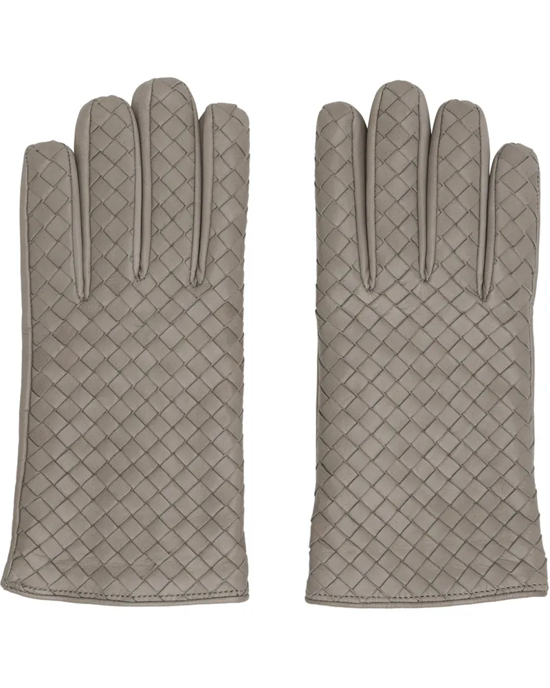 Bottega Veneta Gray Intrecciato Leather Gloves 8399