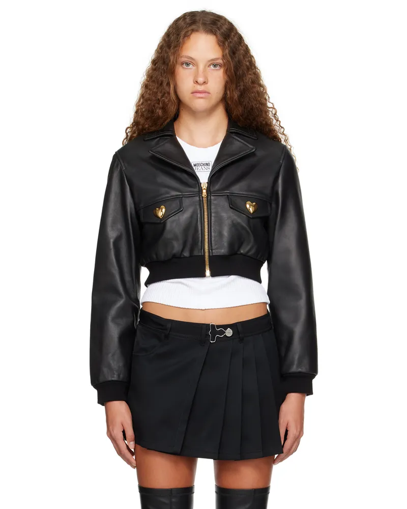 Moschino Black Heart Buttons Leather Jacket A0555