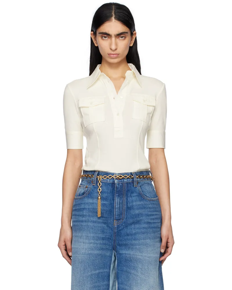 Chloé Off-White Short-Sleeve Utilitarian Polo 103