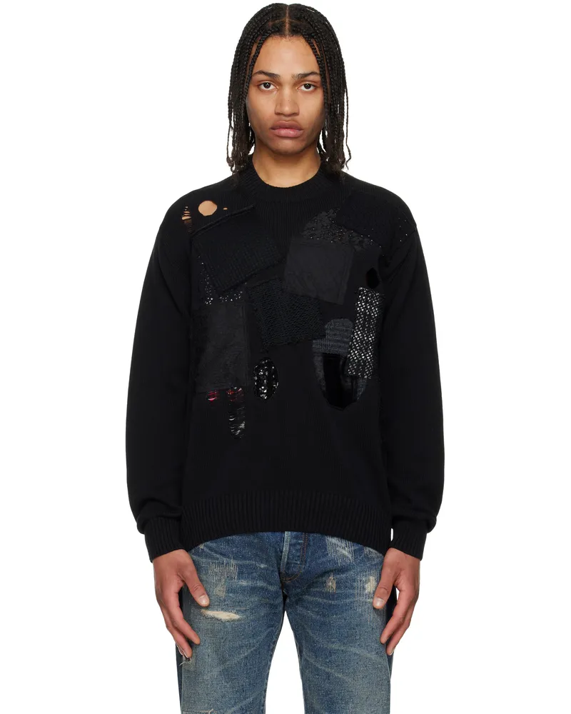 Junya Watanabe Black Cotton Jersey Patchwork Knit Sweater 1