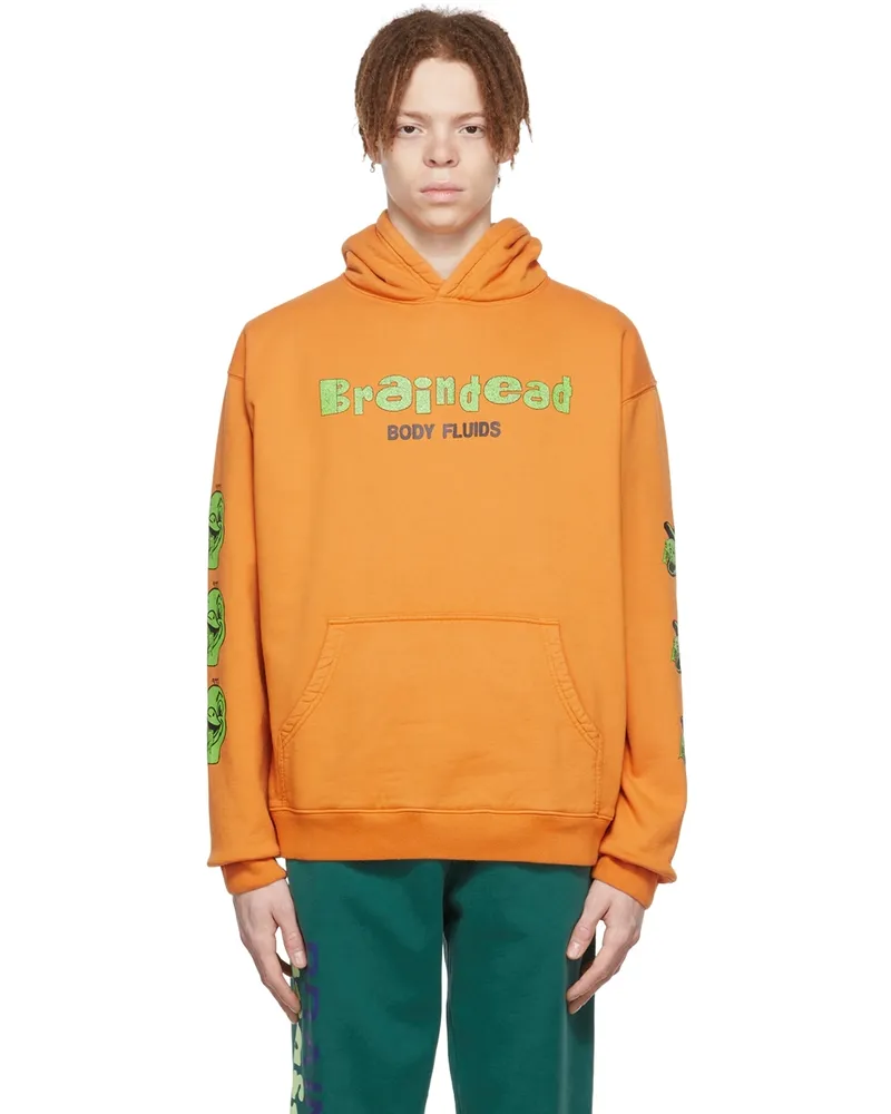 Brain Dead Orange Cotton Hoodie Light