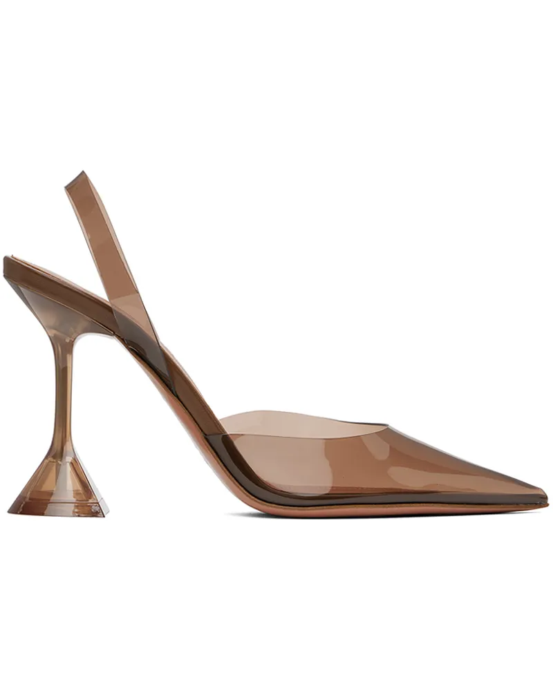 Amina Muaddi Brown Holli Glass Sling Heels Mocha