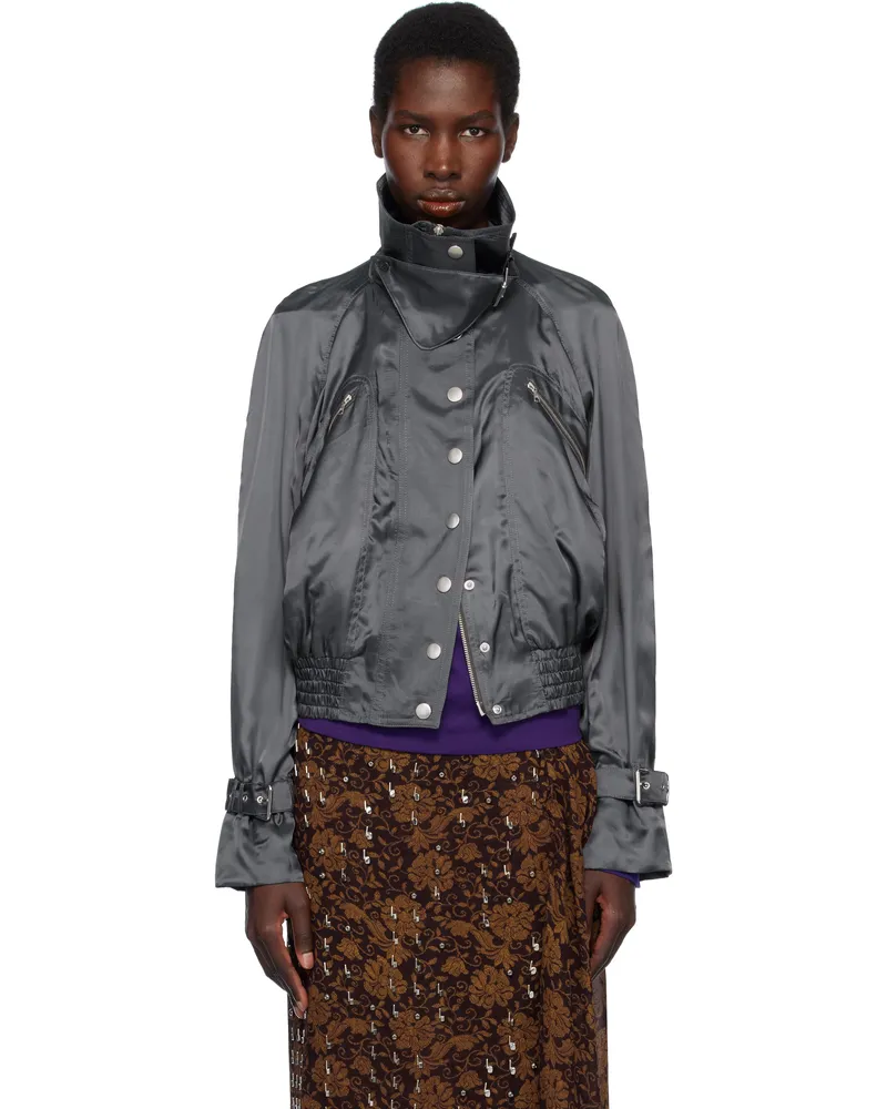 Dries van Noten Gray Satin Bomber Jacket 506