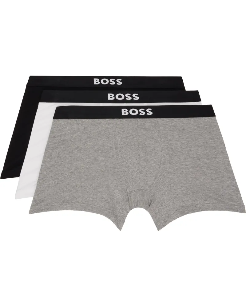 HUGO BOSS Three-Pack White & Black Logo-Waistband Boxer Briefs 999-assorted