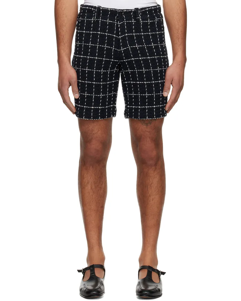 Anna Sui Navy Windowpane Tweed Shorts Denim