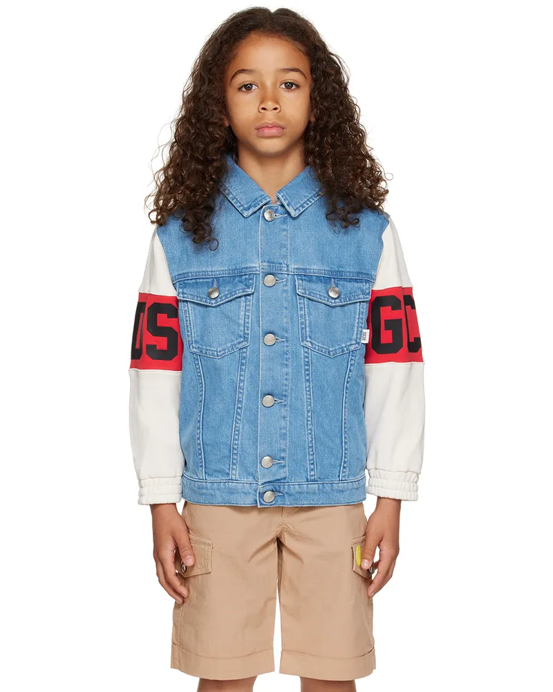 GCDS Kids Blue & White Band Denim Jacket 40449
