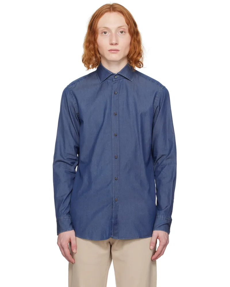 HUGO BOSS Blue Slim-Fit Denim Shirt Light