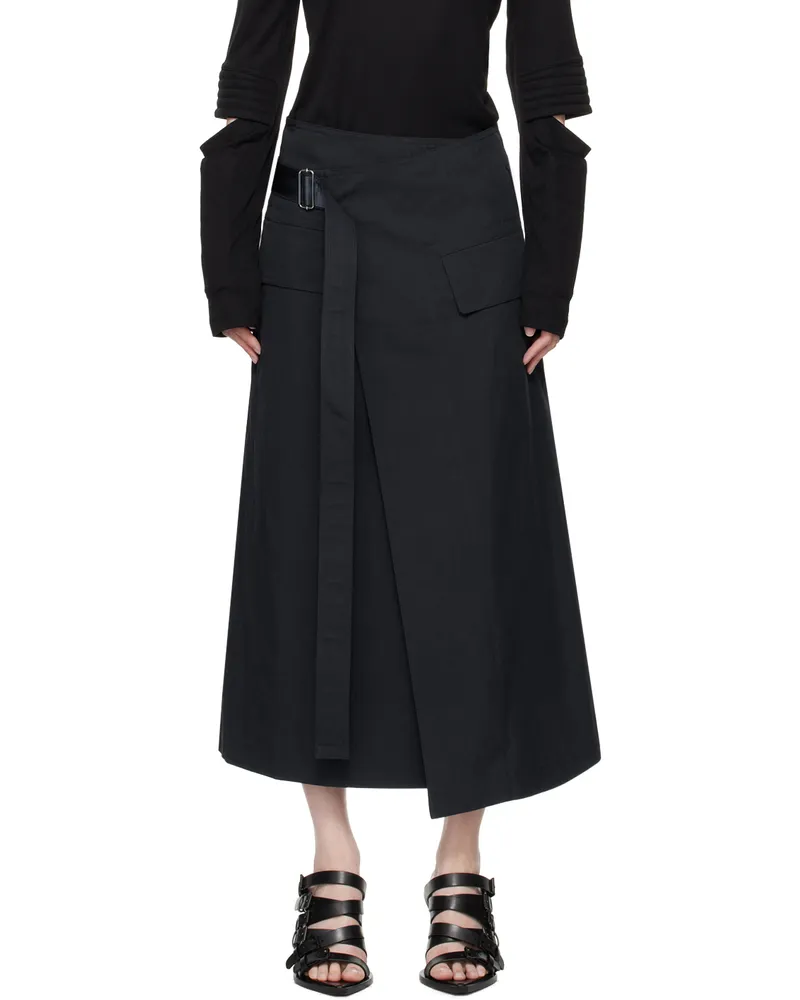 Helmut Lang Navy Trench Wrap Midi Skirt Navy