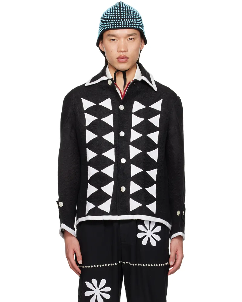 HARAGO Black & White Appliqué Jacket Black