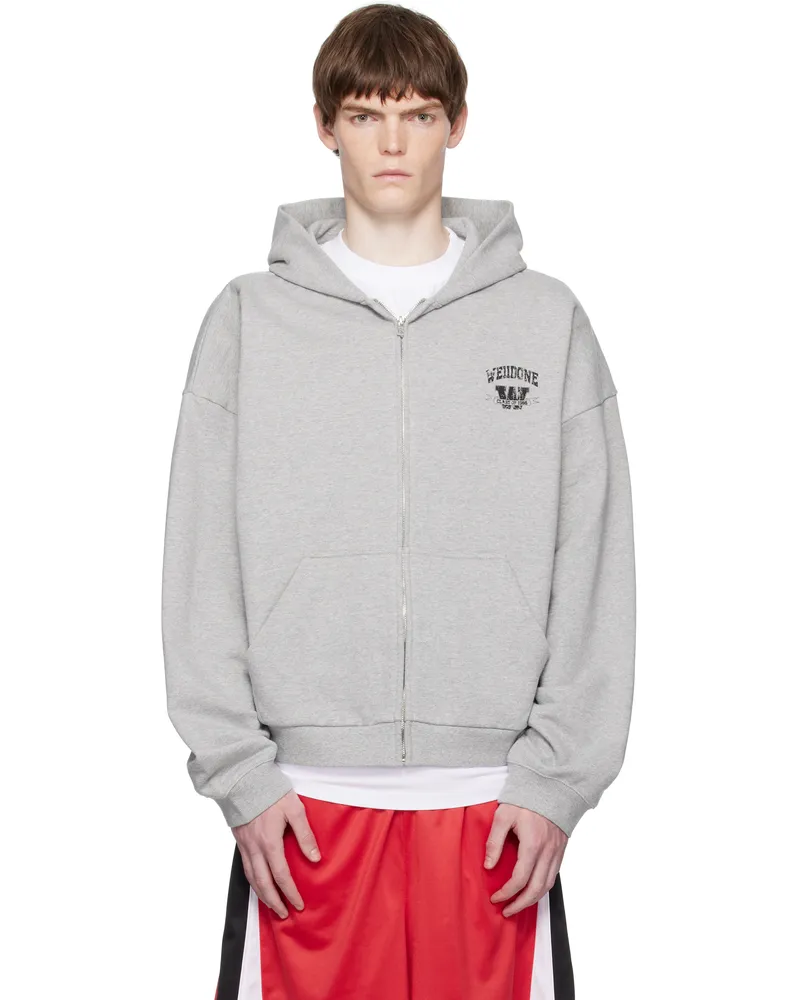 WE 11 DONE Gray College Zip-Up Hoodie M