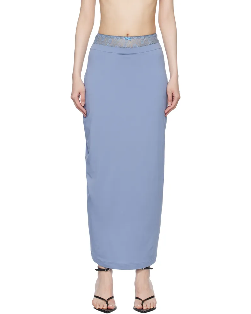 pushBUTTON Blue Lace Layered Maxi Skirt Blue