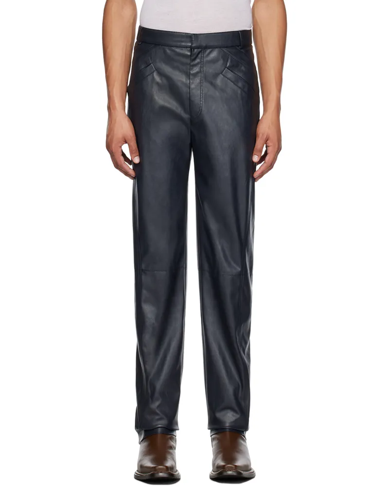 SITUATIONIST Navy YASPIS Edition Faux-Leather Trousers Dark