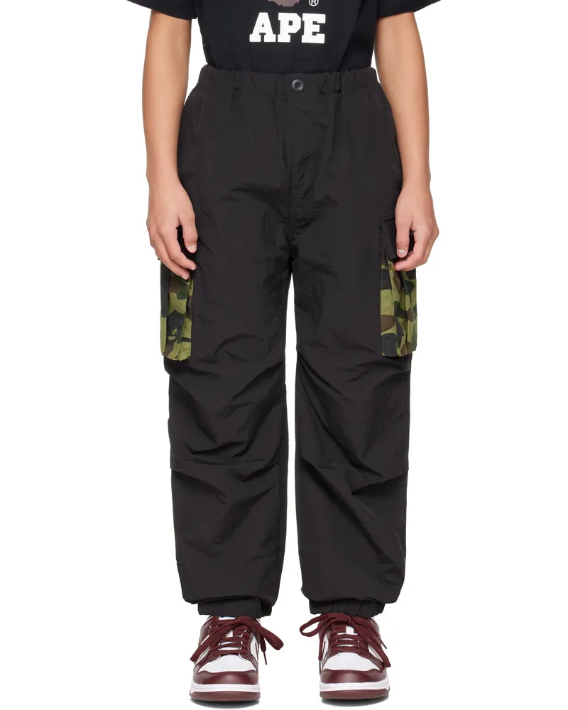 BAPE Kids Black 1st Camo Pocket Trousers Blk-black