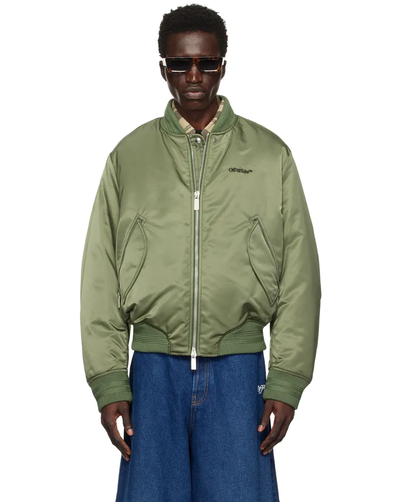 OFF-WHITE Khaki Military Nylon Bomber Jacket Four