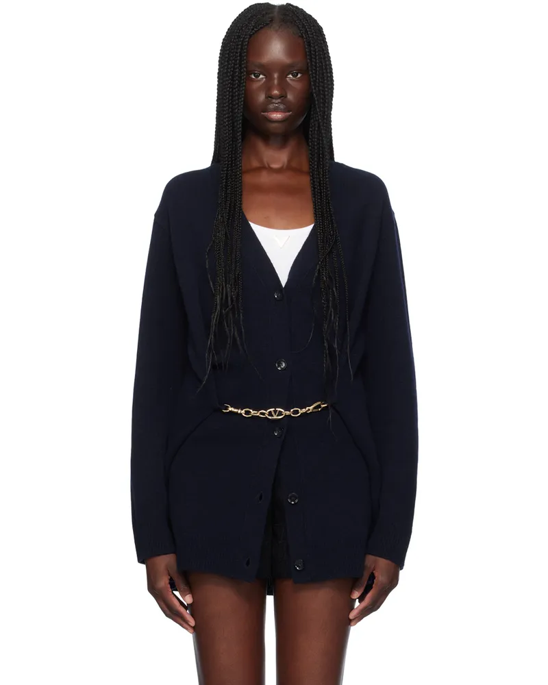 Valentino Garavani Navy Virgin Wool Cardigan 598