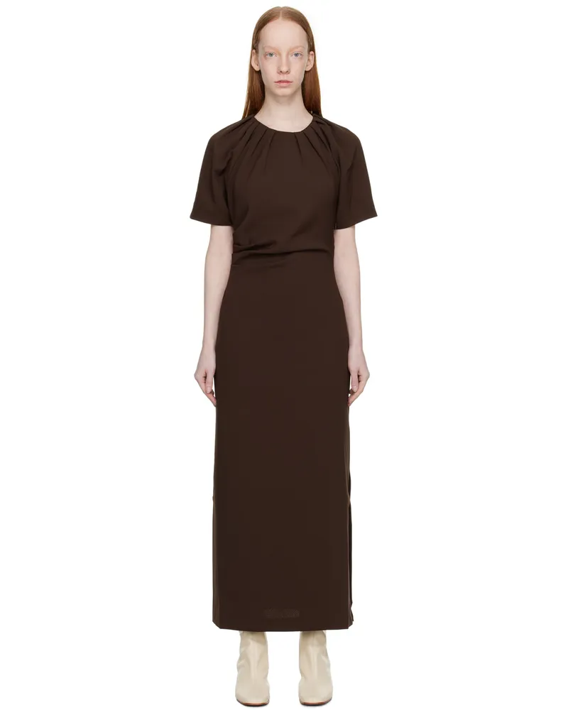 Wynn Hamlyn Brown Danielle Midi Dress Dark