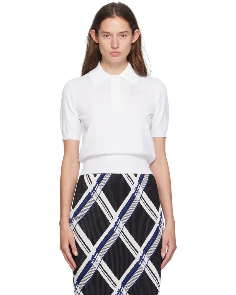 Burberry White Perforated Logo Polo B7078