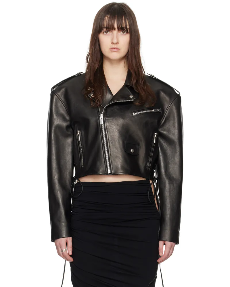 Magda Butrym Black Cropped Leather Jacket Black