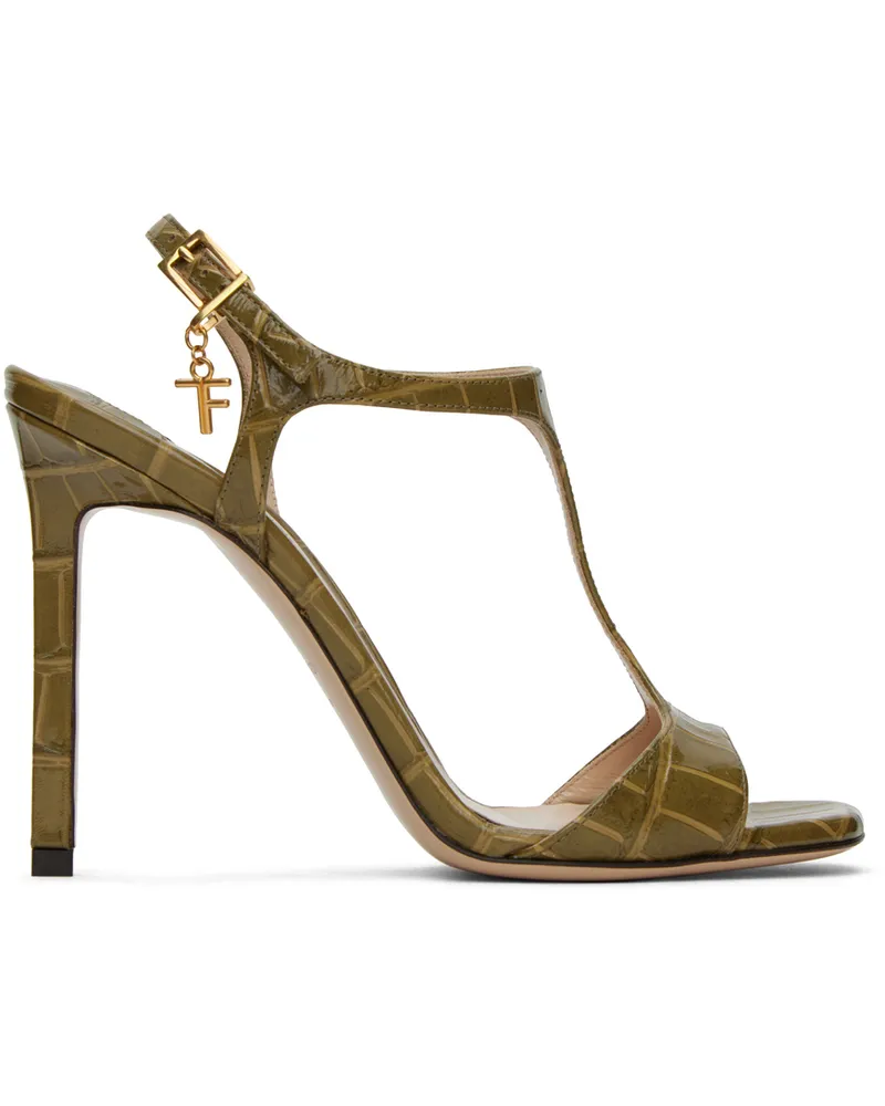 Tom Ford Khaki Glossy Heeled Sandals 1e015