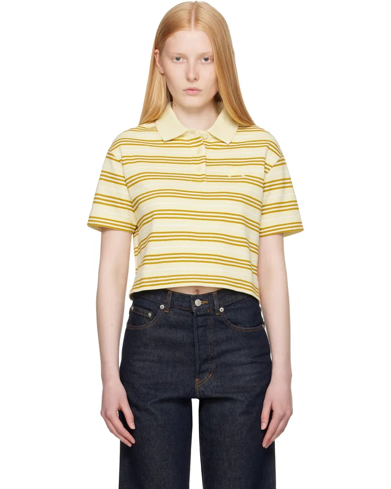 Burberry Yellow Cropped Striped Cotton Polo Alabaster