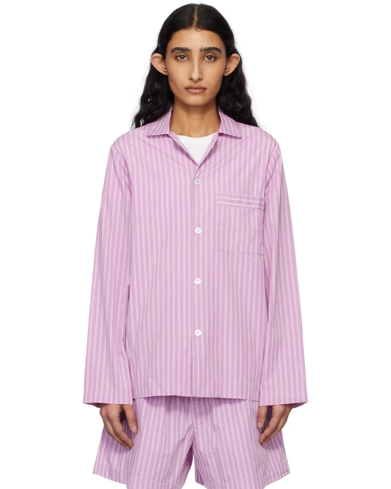 TEKLA Purple & Pink Poplin Long-Sleeved Pyjama Shirt Purple