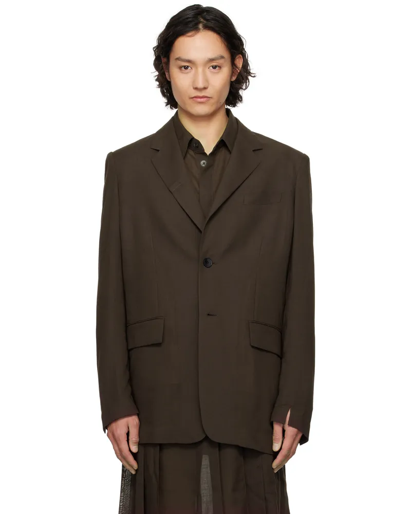 Feng Chen Wang Brown Semi-Transparent Blazer Dark
