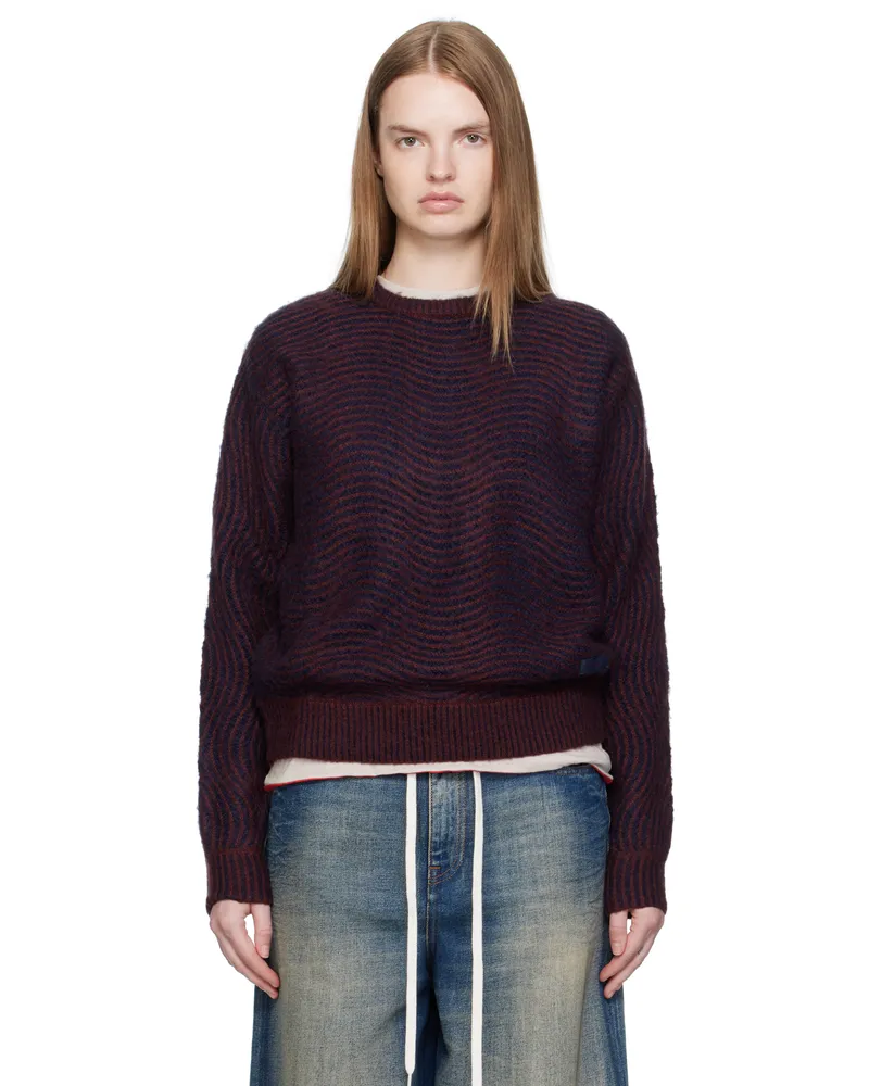 Dime Burgundy Mohair Wave Knit Sweater Burgundy