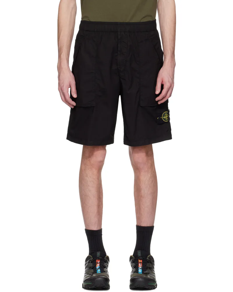 Stone Island Black Stretch Cotton Tela Paracadute Shorts V0029