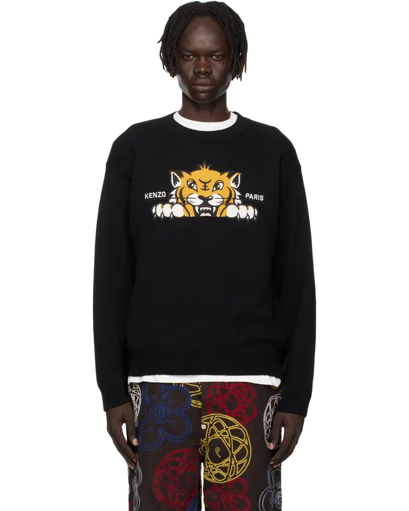 Kenzo Black Kenzo Paris 'KENZO Happy Tiger' Embroidered Sweater Black