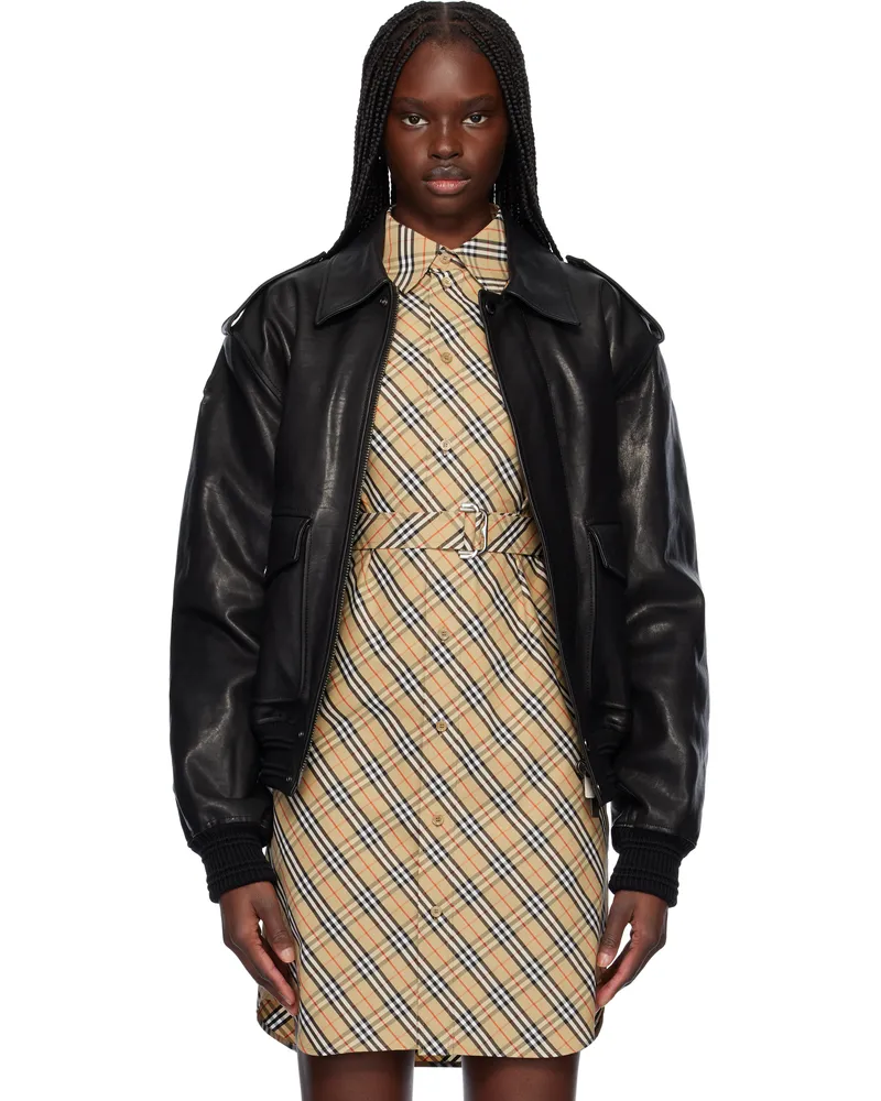 Burberry Black Bomber Leather Jacket Black