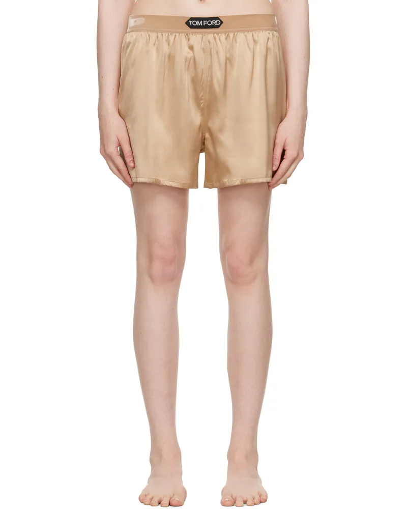 Tom Ford Beige Stretch Silk Satin Boxer Shorts Jb022