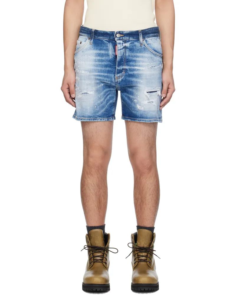 Dsquared2 Blue Light Scarface Wash Bro Denim Shorts Navy