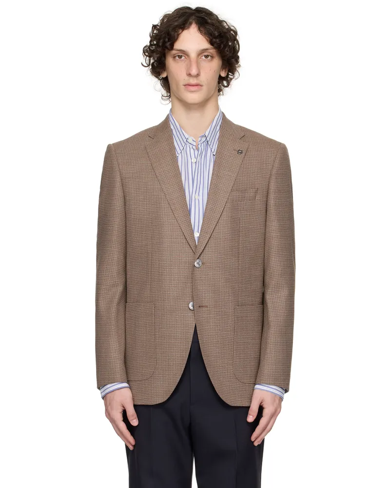 HUGO BOSS Brown Regular-Fit Patterned Wool Blend Blazer 212-medium