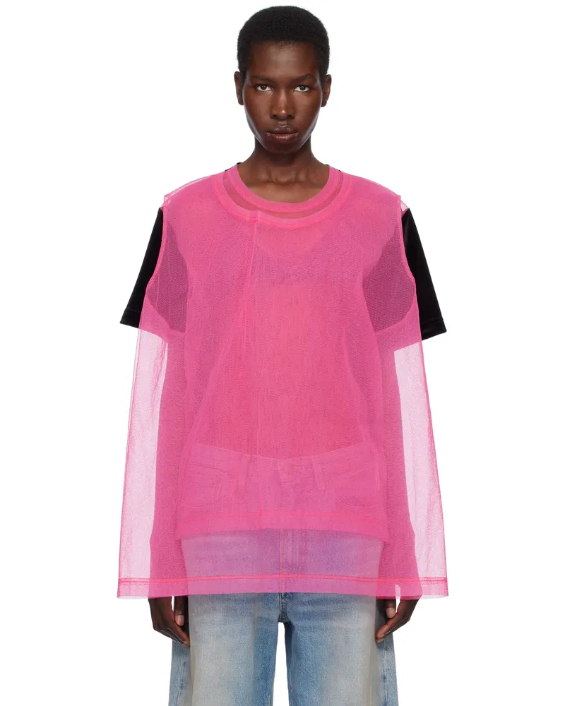 Comme des Garçons Black & Pink Bright Jersey & Nylon Tulle T-shirt 2