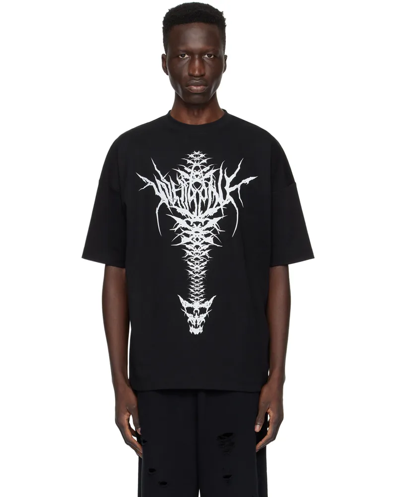WE 11 DONE Black Spine Skull T-Shirt Black