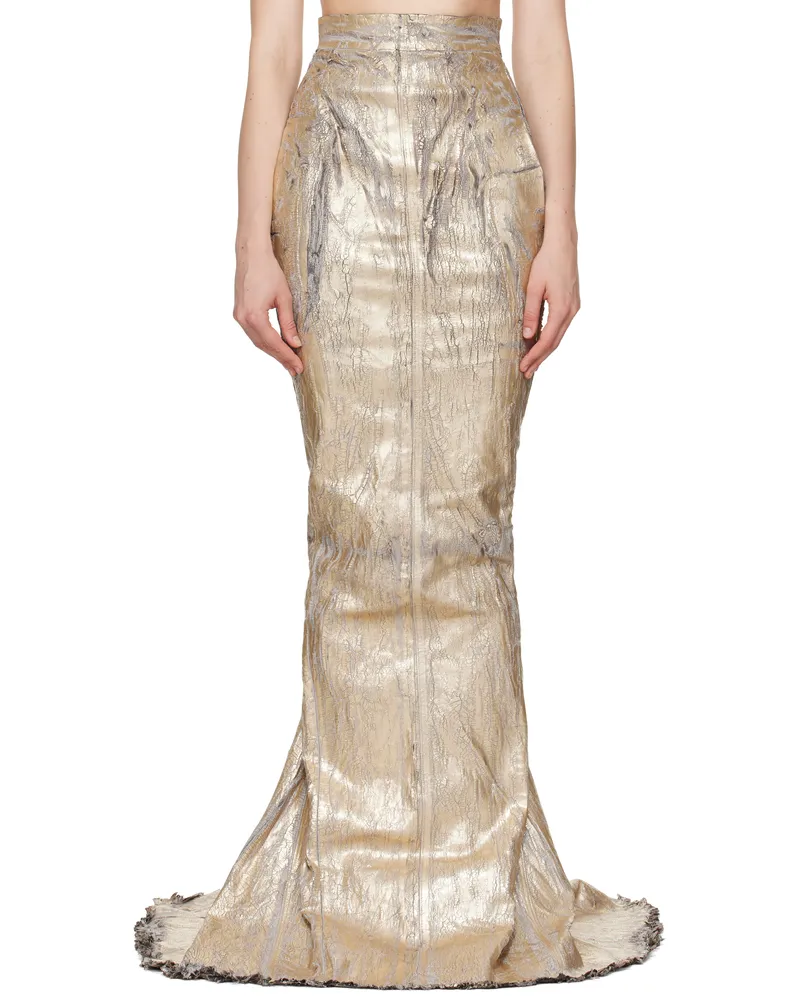 Rick Owens Gold Megacrust Stretch Denim Lido Maxi Skirt 02