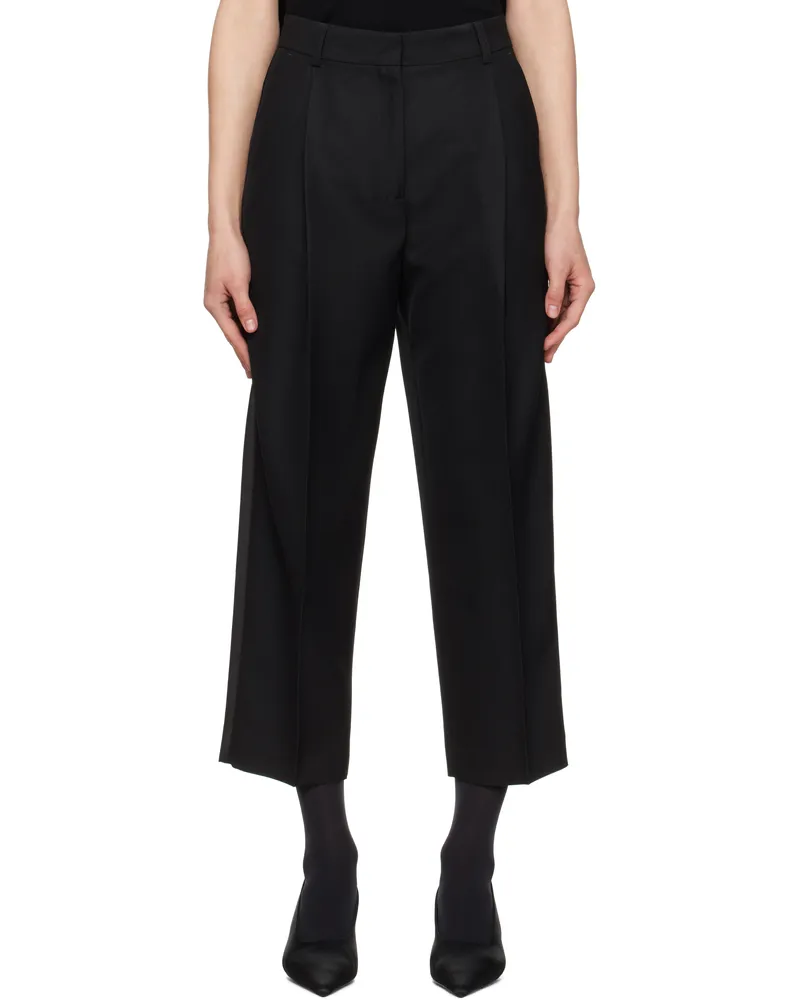 Totême Black Pleated Straight Trousers Black