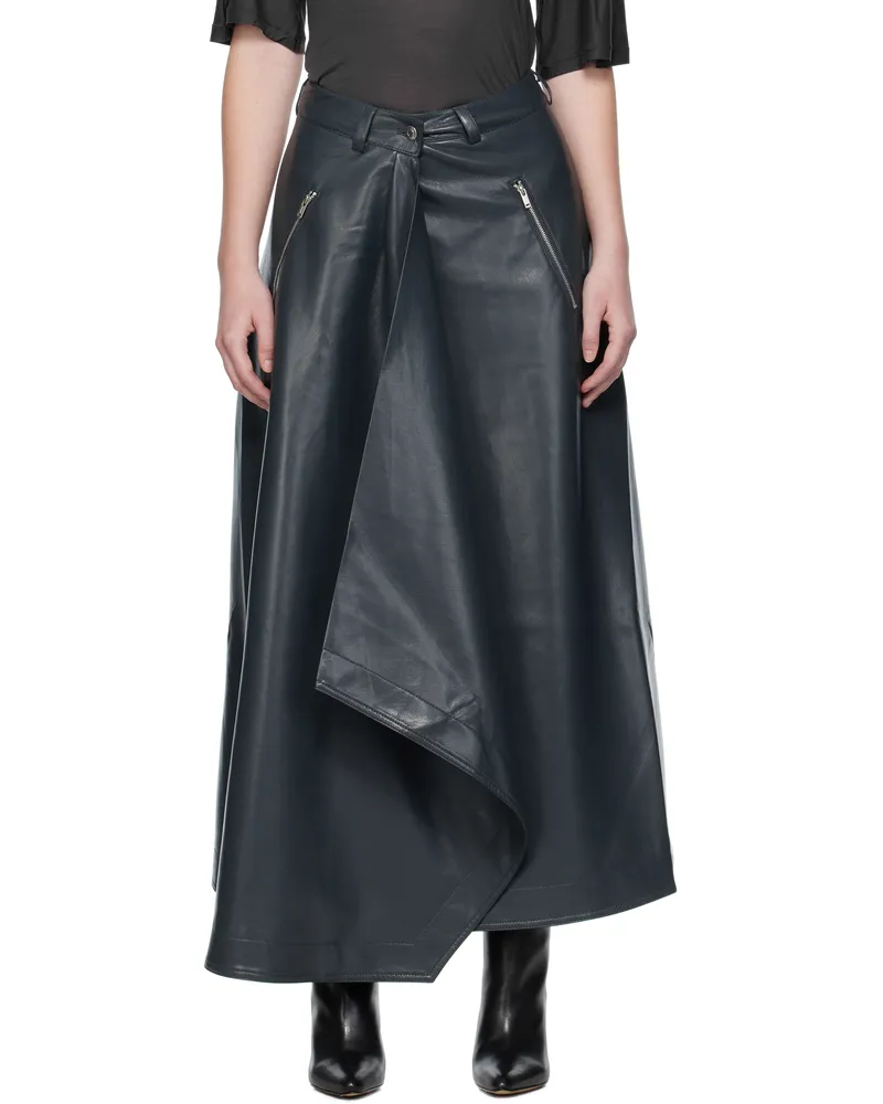 Nanushka Blue Neith Draped Vegan Leather Maxi Skirt Steel