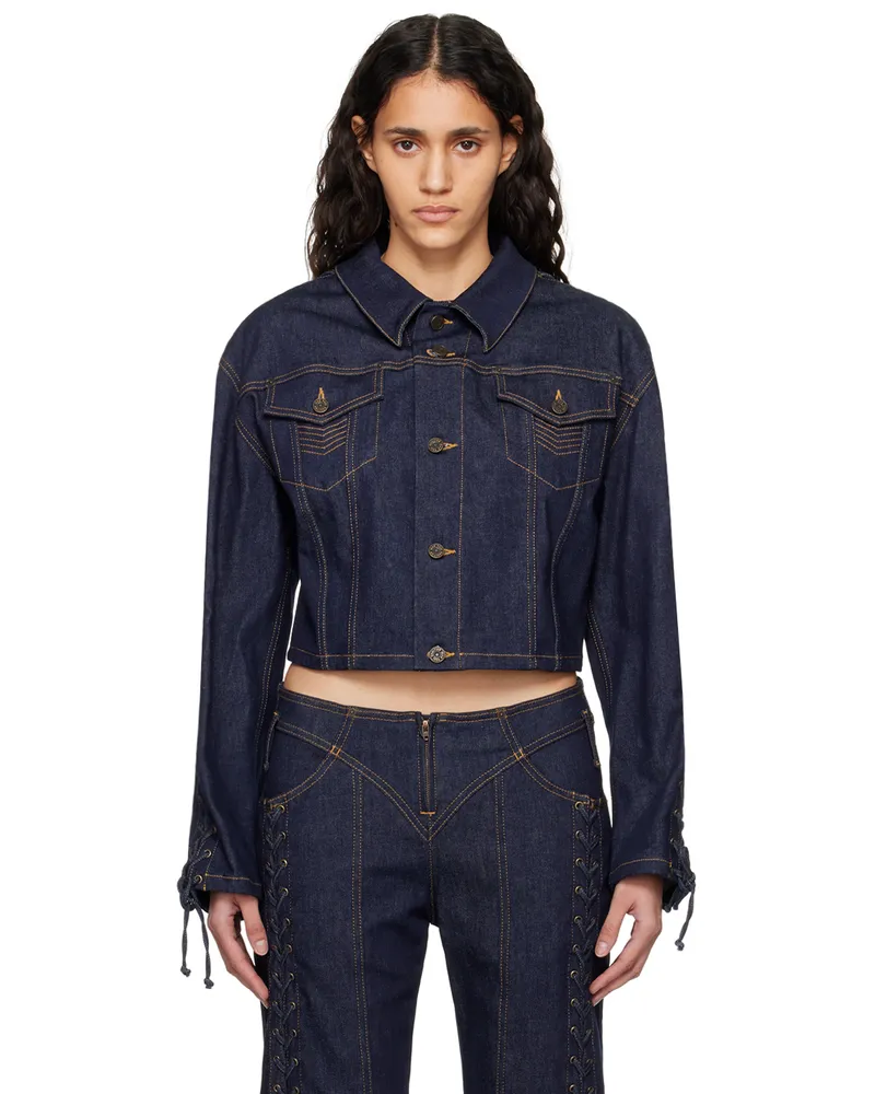 Jean Paul Gaultier Indigo 'The Lace-Up' Denim Jacket 55-indigo